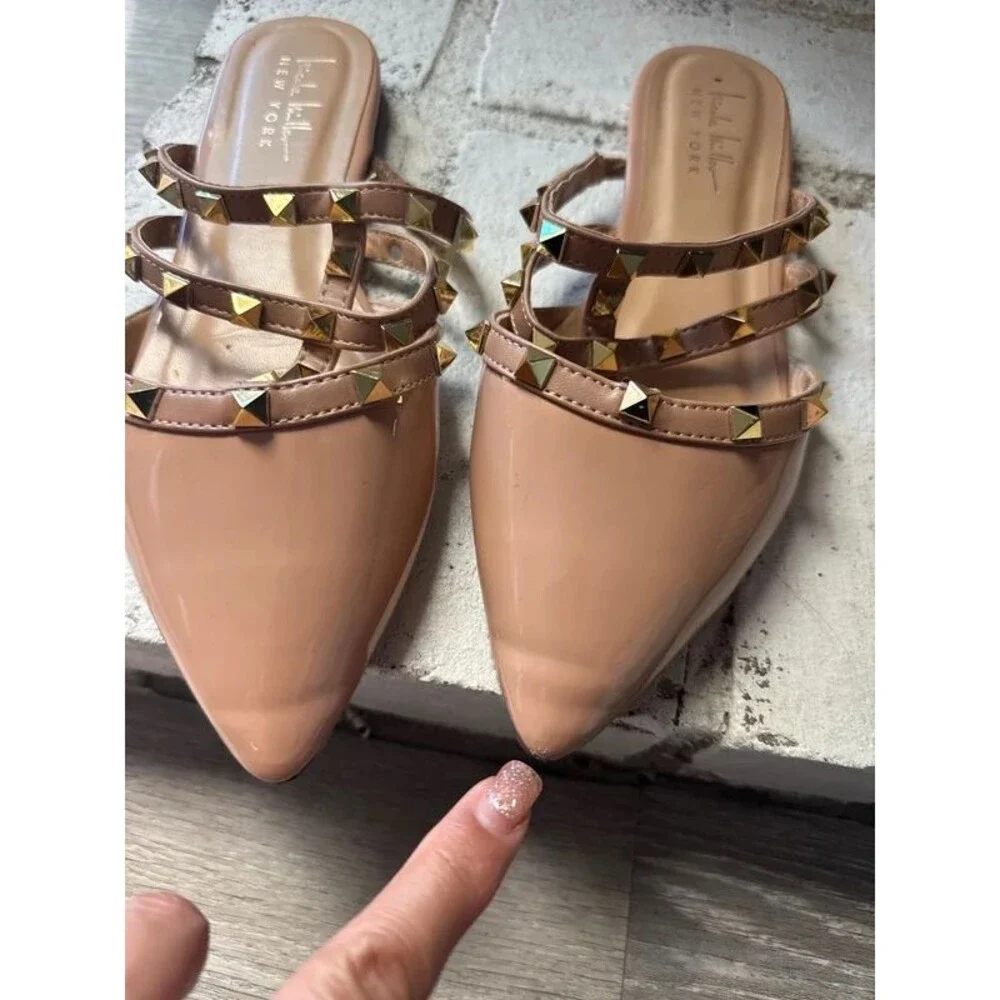Nicole Miller slides flats shoes Studed  nude size 8